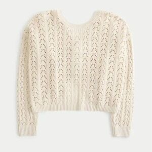 Hollister Women's Cream Pointelle Knit Twist Back Cropped Boho Sweater Small
